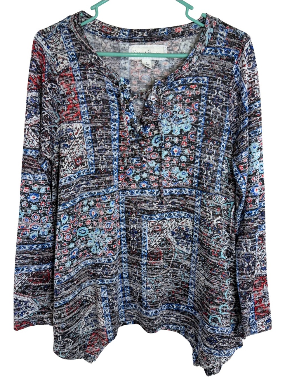 3/$20 French Laundry Multi-Pattern Lace-Up Long Sleeve Knit Top Size Large